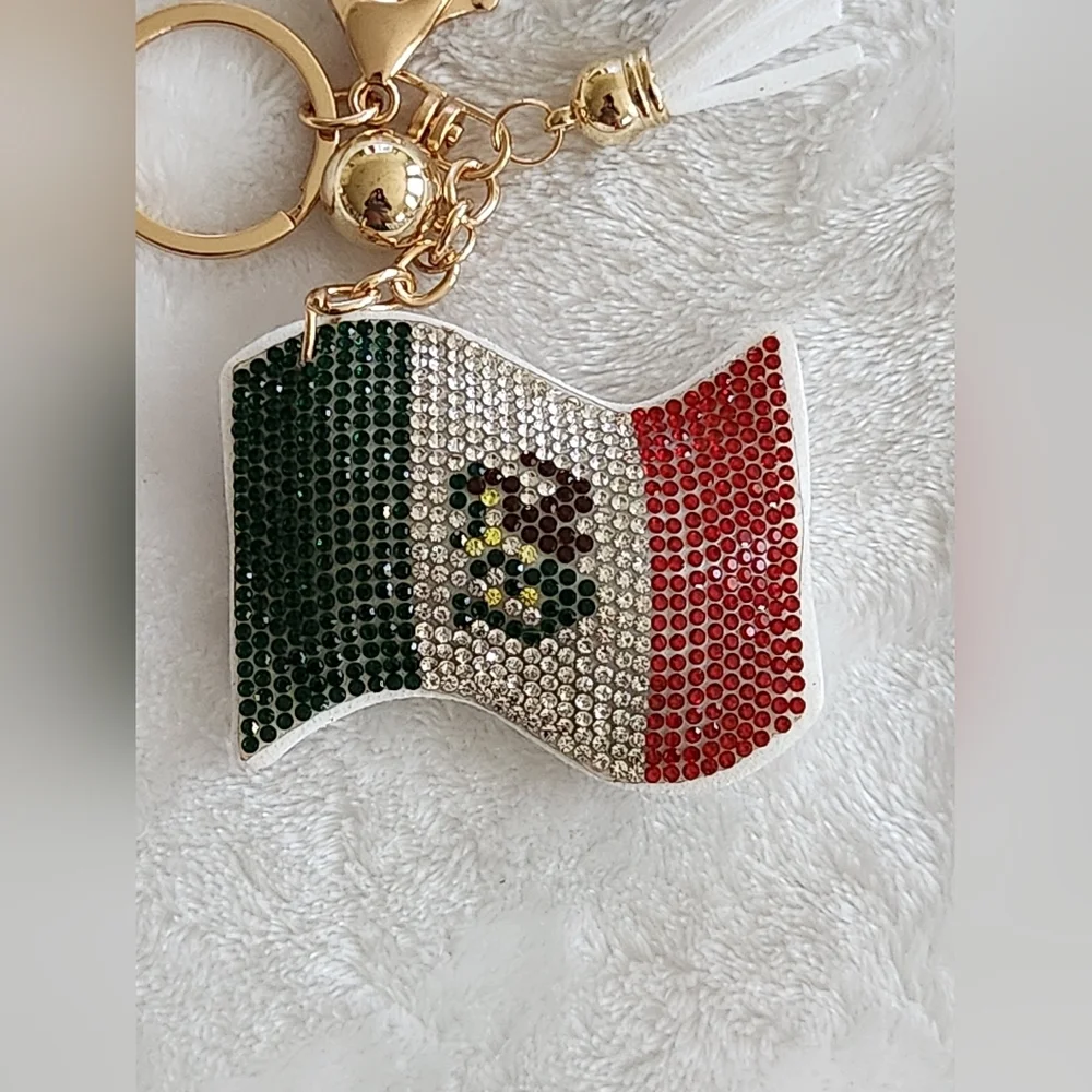 Mexican Flag Keychain with Rhinestones
